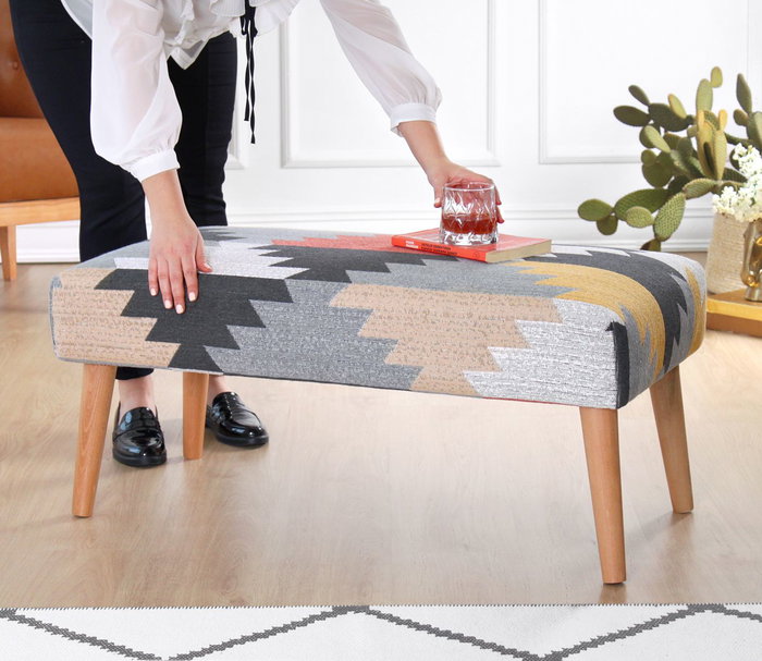Atelier Del Sofa Banco Beshir v2, Banco Tapizado en Algodón y Lino, 91x42x46 cm